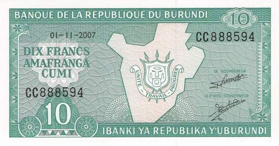 Burundi p33e 10 Francs 2007